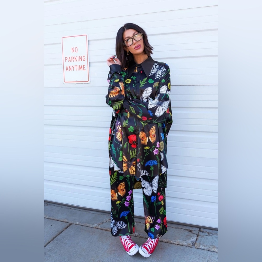 **Pants Only** Dressed in LaLa Posh Satin Pants in Folklore Florals
